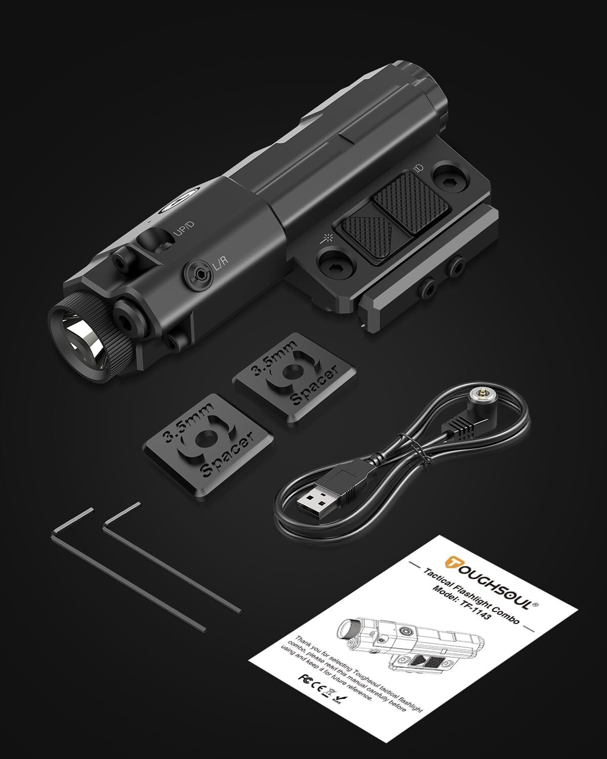 TOUGHSOUL 1600lm Flashlight & Green Laser Sight for Picatinny & M-Lok Dual Rail