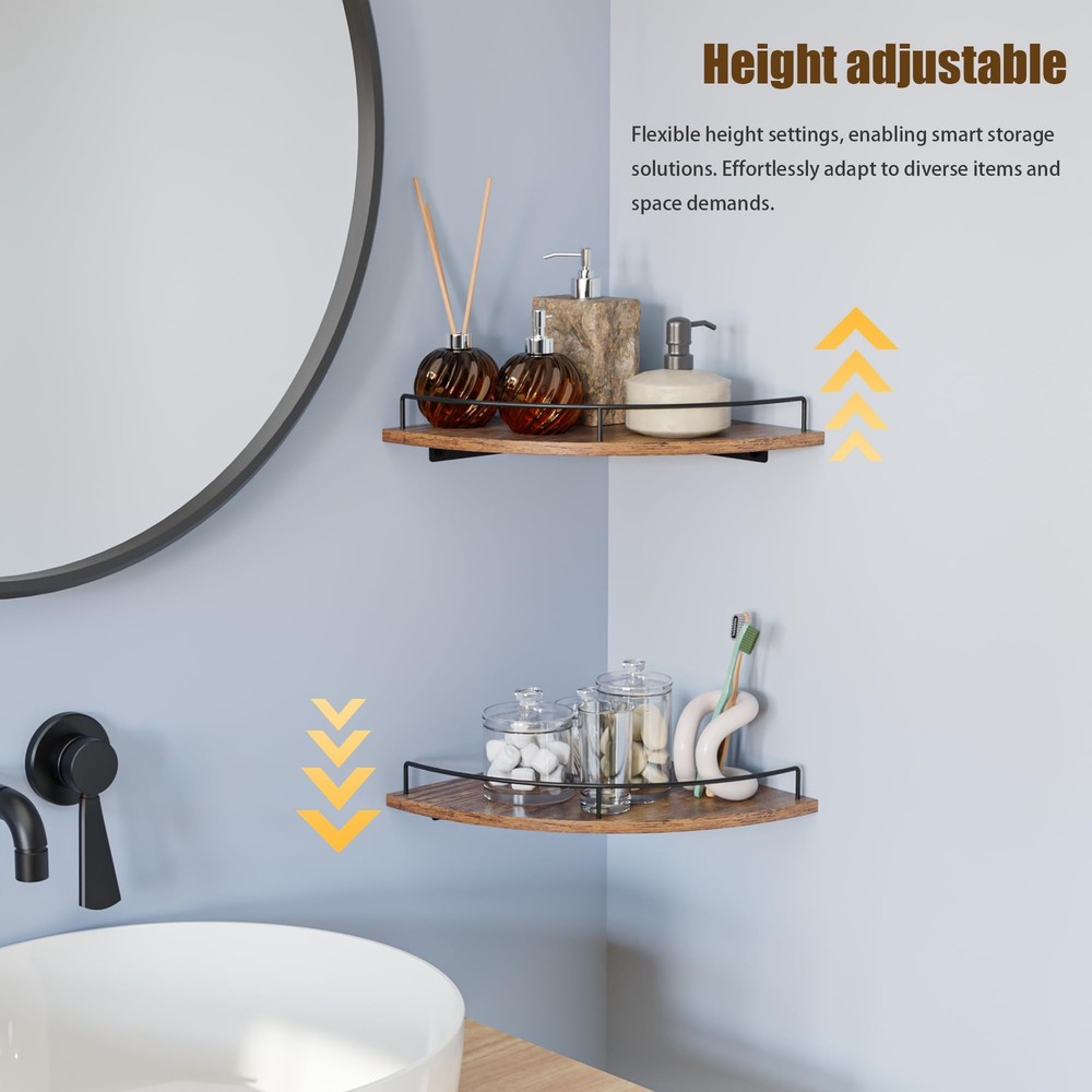 FNBAR Corner Floating Shelves, Rustic Mounted, Brown-2pack