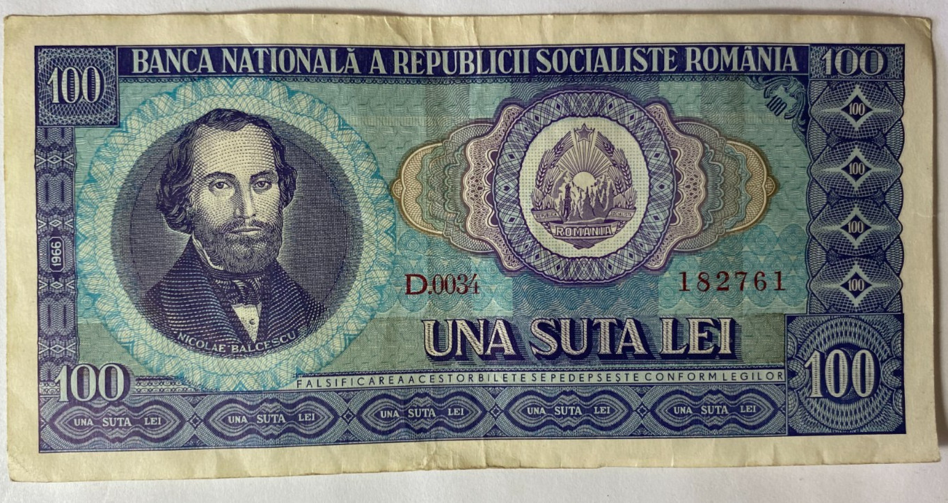1966 Romania 100 Lei Banknote D.0034 182761