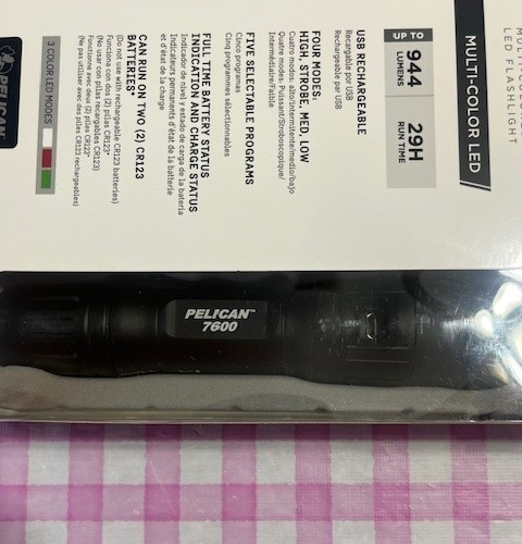 Brand New Pelican 7600 Programmable Rechargeable Multi Colored LED Flashlight