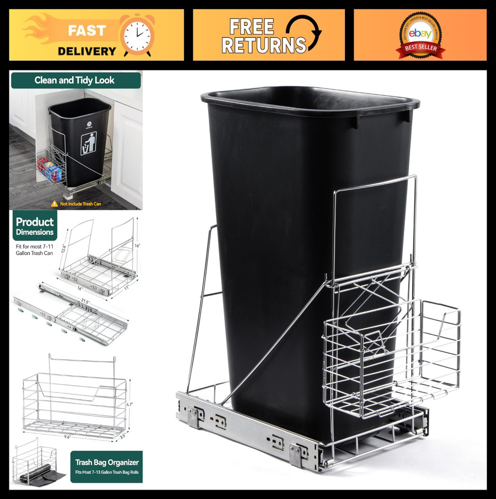 Pull Out Trash Can Under Cabinet,Adjustable Under Sink Trash Can Pull Out Kit wi