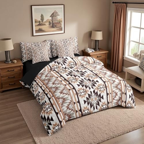 7 Piece Rustic Western Comforter Set with Sheets Queen Black Brown