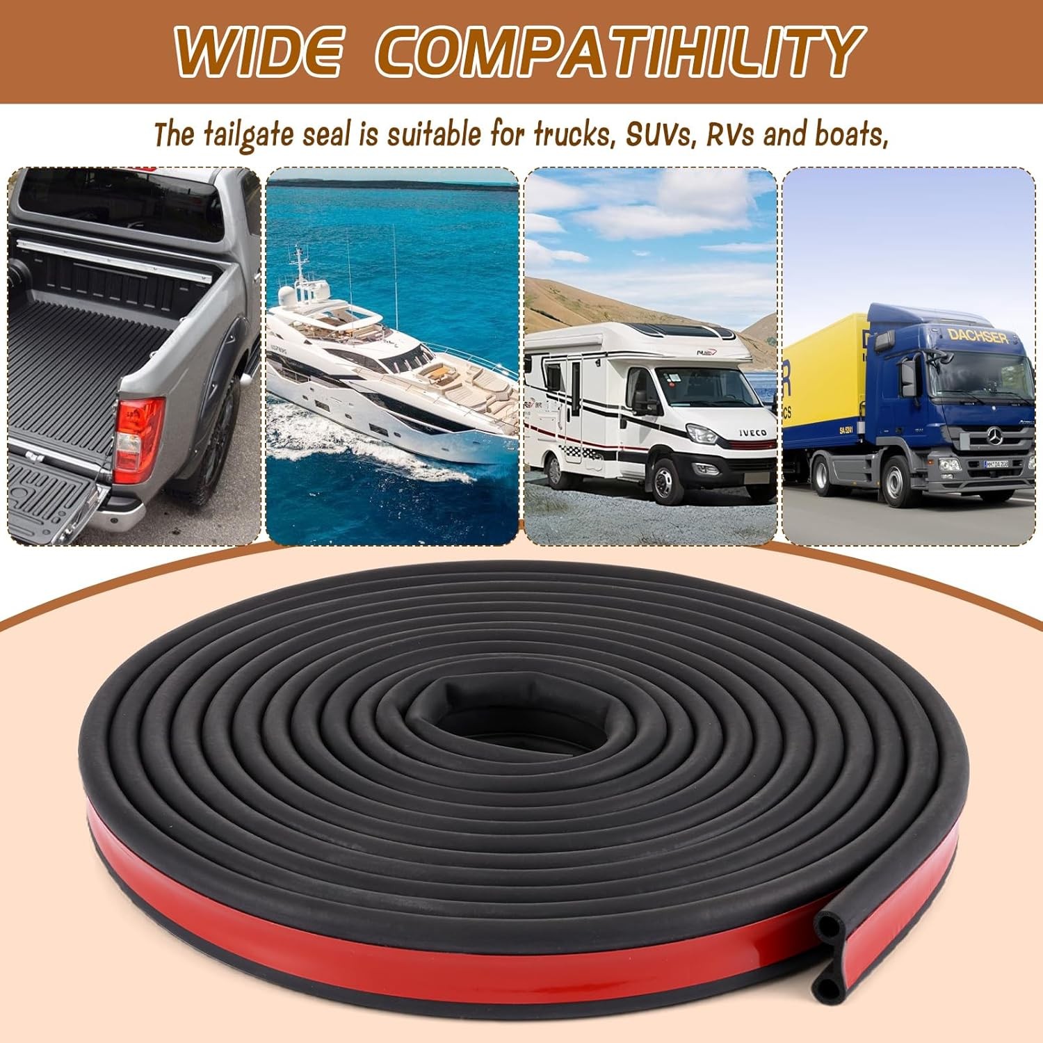 24.6 Ft Tonneau Cover Seal Strip, Universal Truck Bed Tailgate Seal Kit, Adhesiv