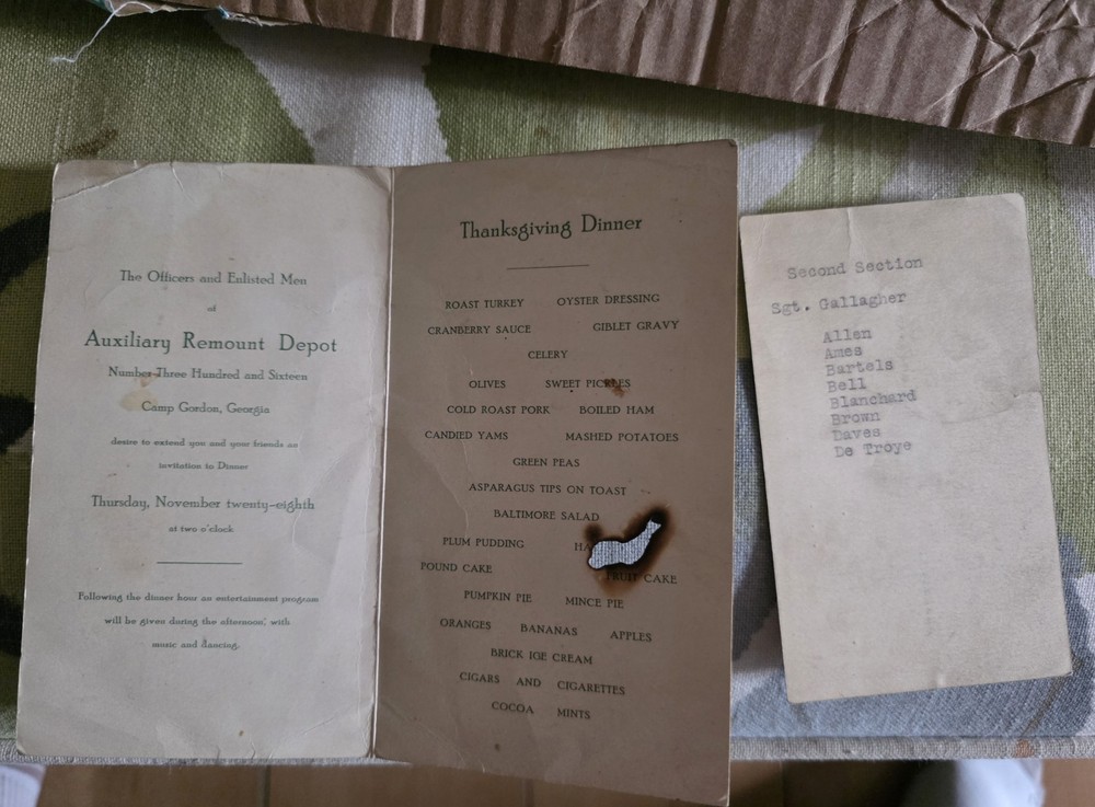 Camp Gordon Thanksgiving Menu