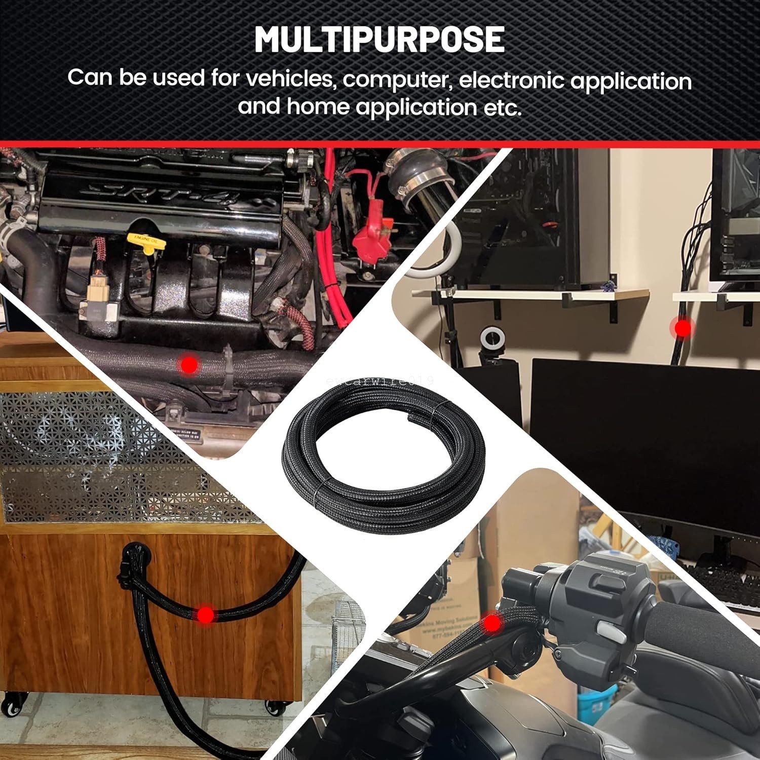 10FT Split Braided Cable Sleeve Self Wrap Wire Loom Cord Management Protector