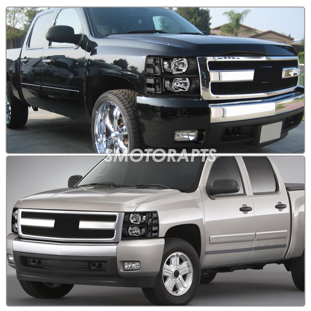 For 2007-2013 Chevy Silverado 1500 2500HD Black Housing Headlights LH & RH