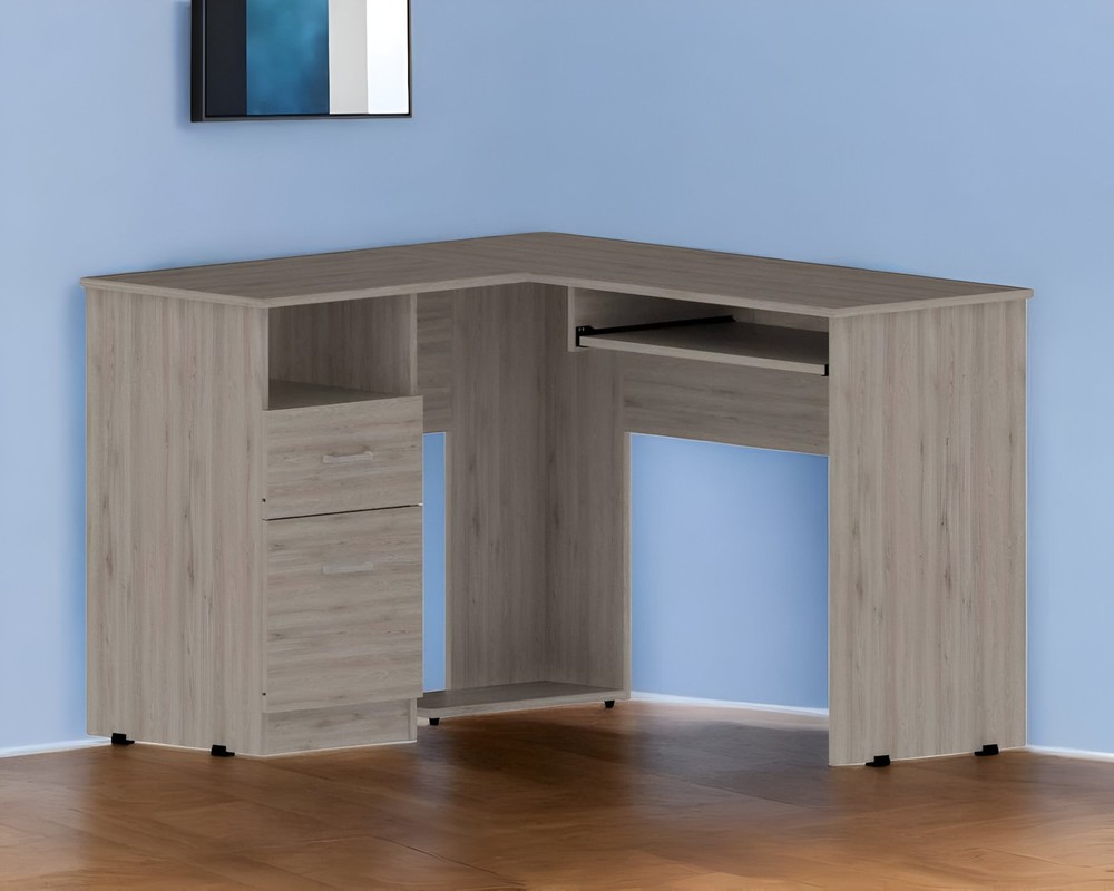 47" Light Gray L Shape Computer Desk With Two Drawers