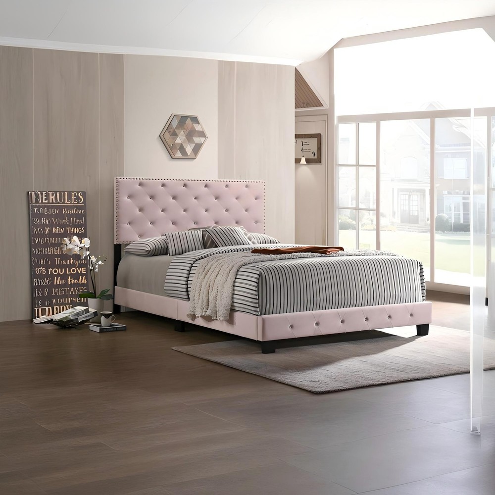 Charming Transitional Pink Queen Bed For Style