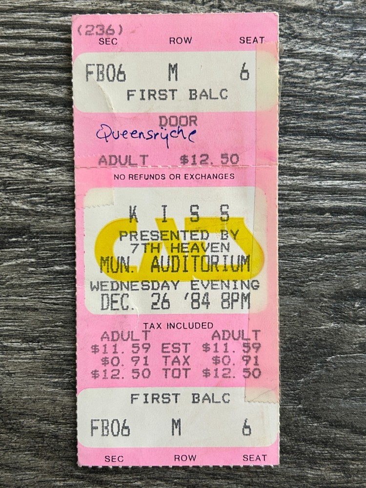 KISS TICKET STUB Kansas City KS Dec 26 1984 Animalize Concert Tour Vintage Kiss
