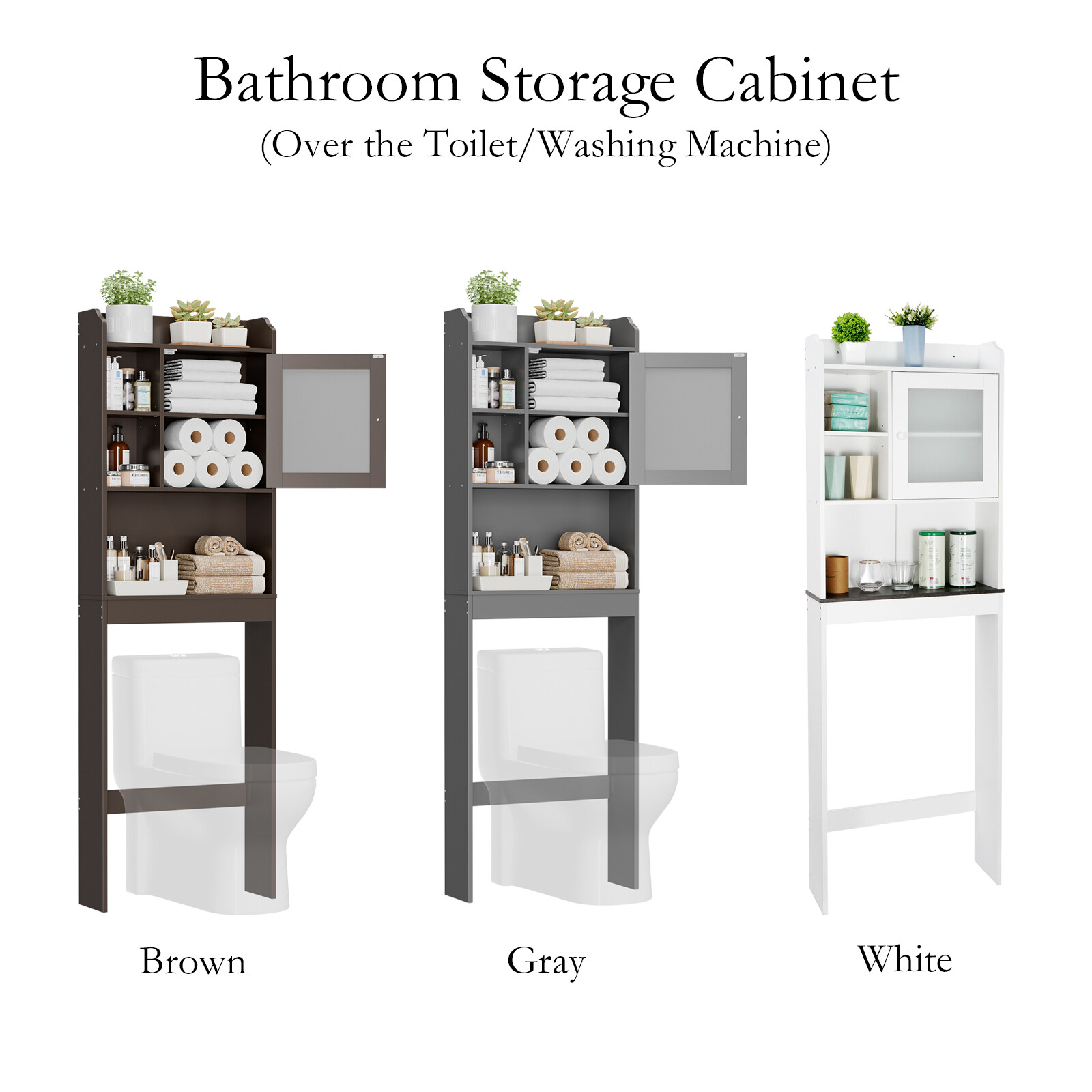 Bathroom Storage Cabinet Over the Toilet with Adjustable Shelf White/Brown/Gray