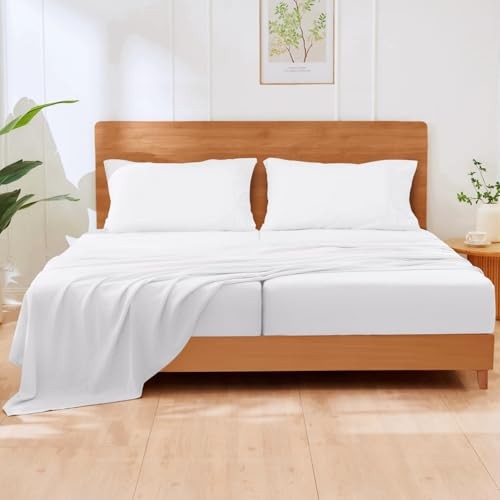 5 Pcs Sheets Set for Adjustable Bed with Elastic Corner Split King 01- White