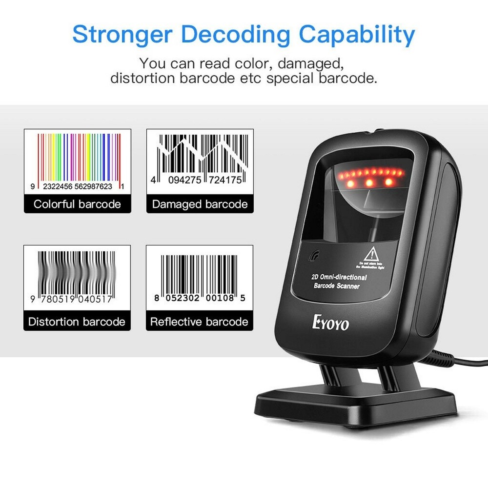 Eyoyo 1D 2D Desktop Barcode Scanner Automatic Image Sensing for Library Store