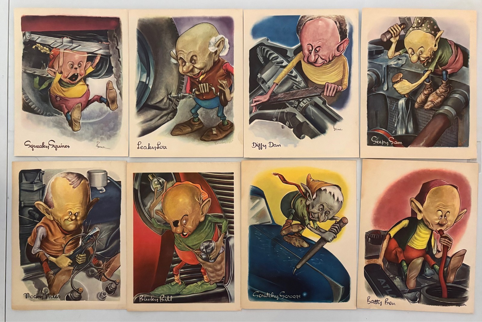 Vintage WW2 Advertising - RARE FULL SET 8x Esso Gremlins you should know 1943