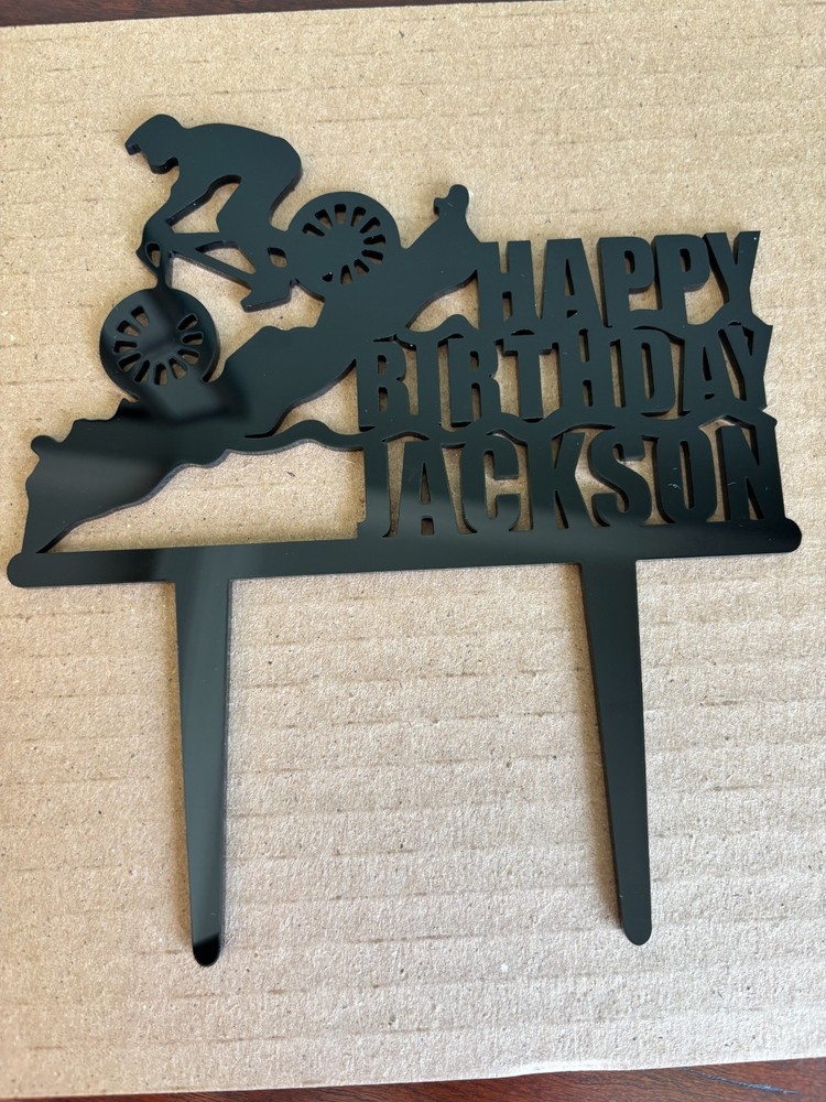 Custom "Happy Birthday Jackson" Cake Topper Mountain Biking Theme