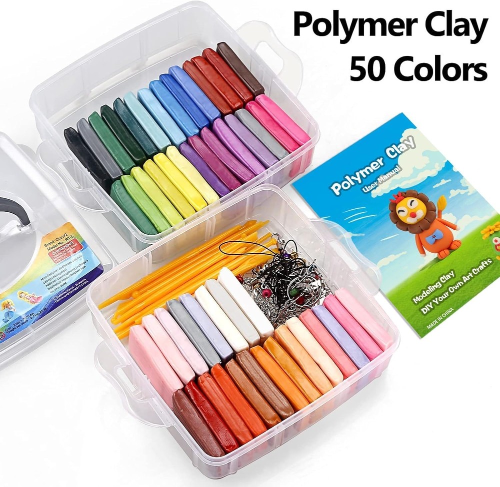 Polymer Clay Starter kit, Oven Bake Modeling Clay with Sculpting Tools, 50 Co...