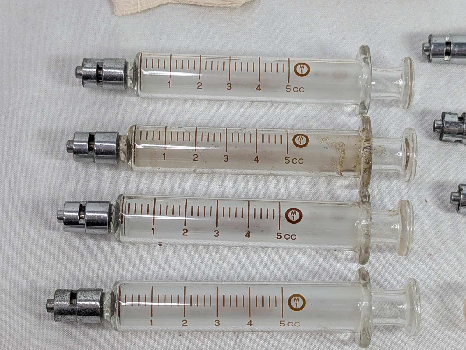 Lot of 7 B-D Luer Lock Multi Fit Glass Hypodermic Syringes NEW ORLEANS HOSPITAL