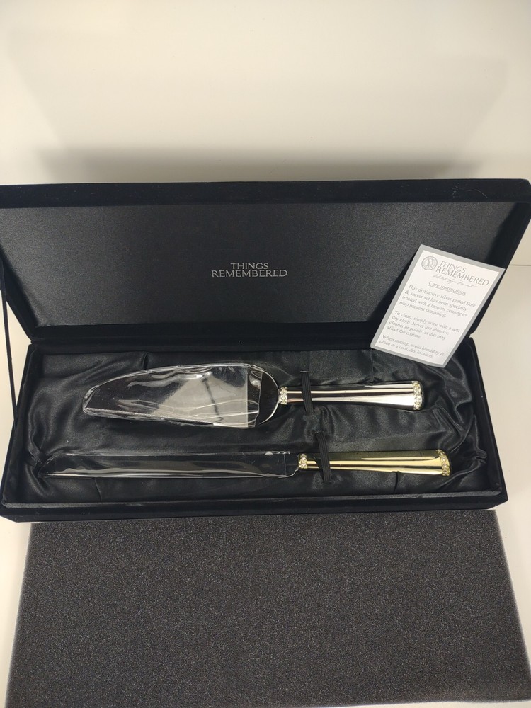 Things Remembered Cake Serving Set silver plated flute and server w box wedding