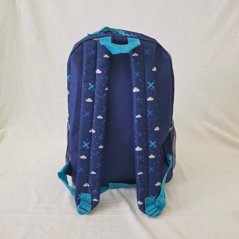 NWOT! Lightweight Dark Blue Backpack w/Planes & Clouds Design & Bottle Pockets
