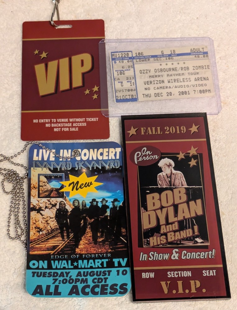 Ozzy Osbourne Lynyrd Skynyrd Rob Zombie Bob Dylan Passes Ticket Stub Lot