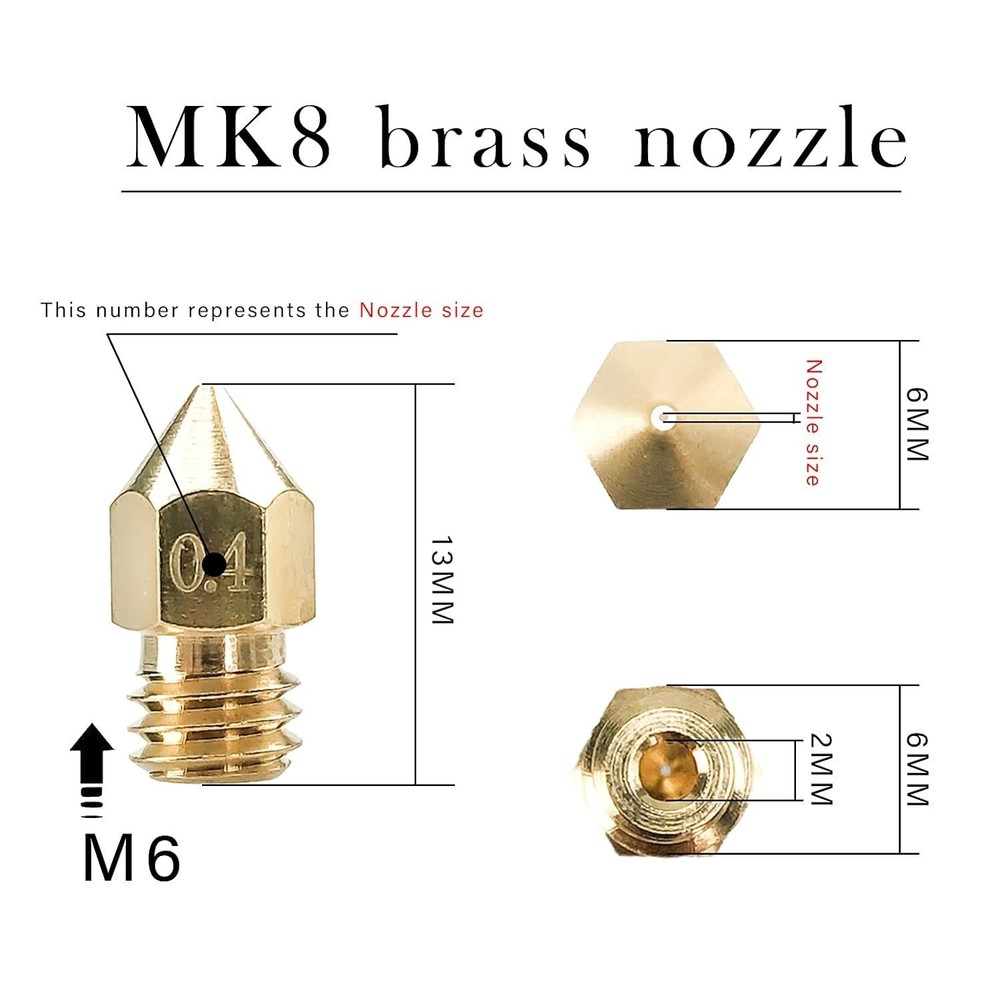 Complete 24-Piece MK8 Brass 3D Printer Nozzle Set - Easy Identification & Tools
