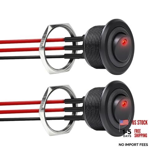 12V Aluminum Round Rocker Switch Red Lighted Toggle Switch Red Lighted-2Pcs