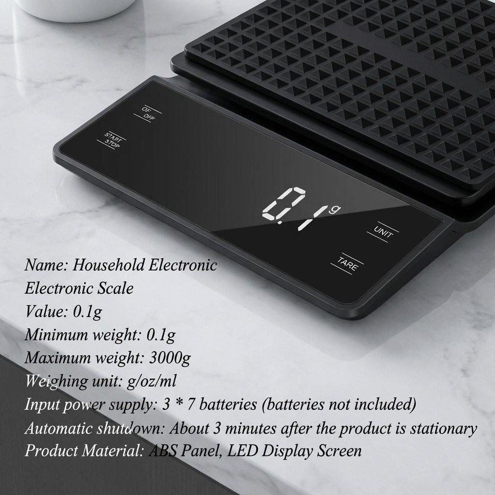 3kg/0.1g Digital Coffee Scale with Timer Kitchen Precision Weighing Scale