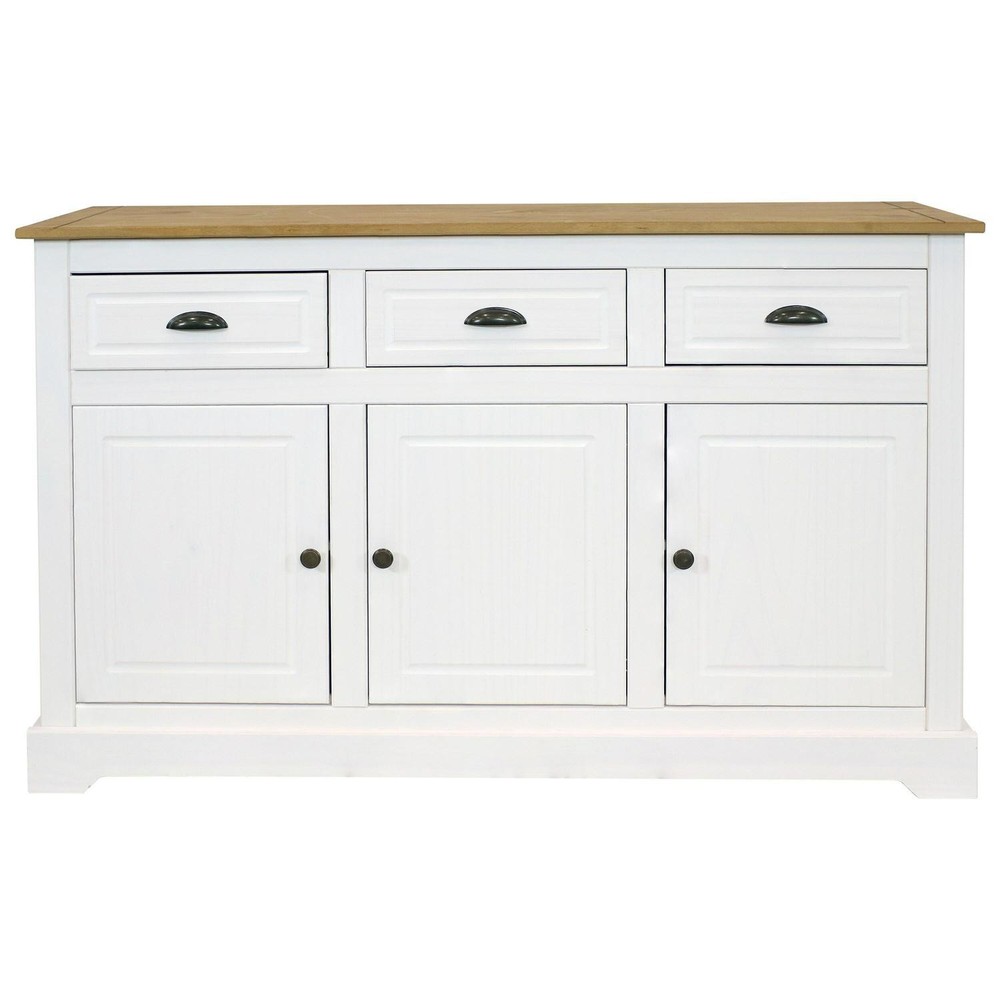 Solid Pine Sideboard With 3 Drawers And 3 Doors - 32 In