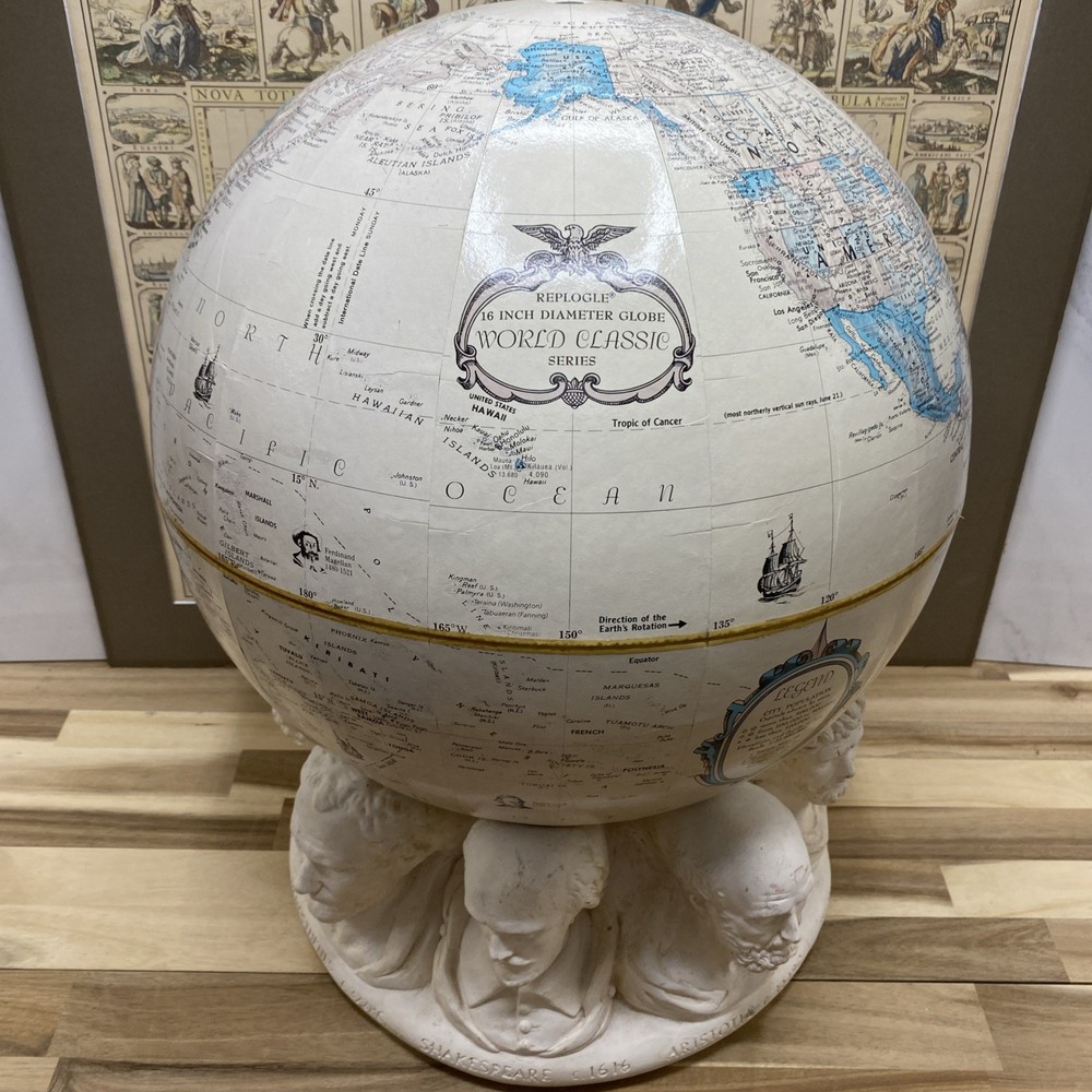 Replogle 16" Globe on Plaster Historical Figure Base