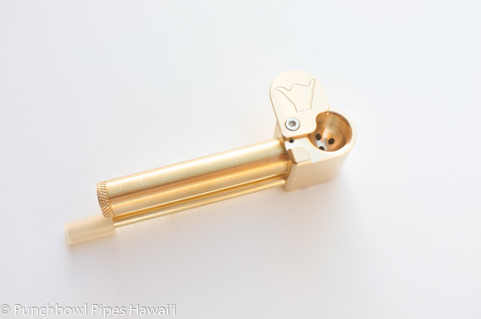 Super Shaka Pipe Unique Brass All-in-One w Long Stash Tube Poker Indestructible