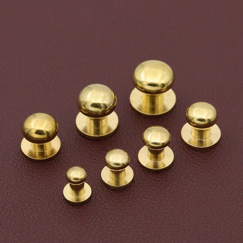 50pcs M3 Round Head Solid Brass Stud Screw Rivet Chicago Button Leather Craft