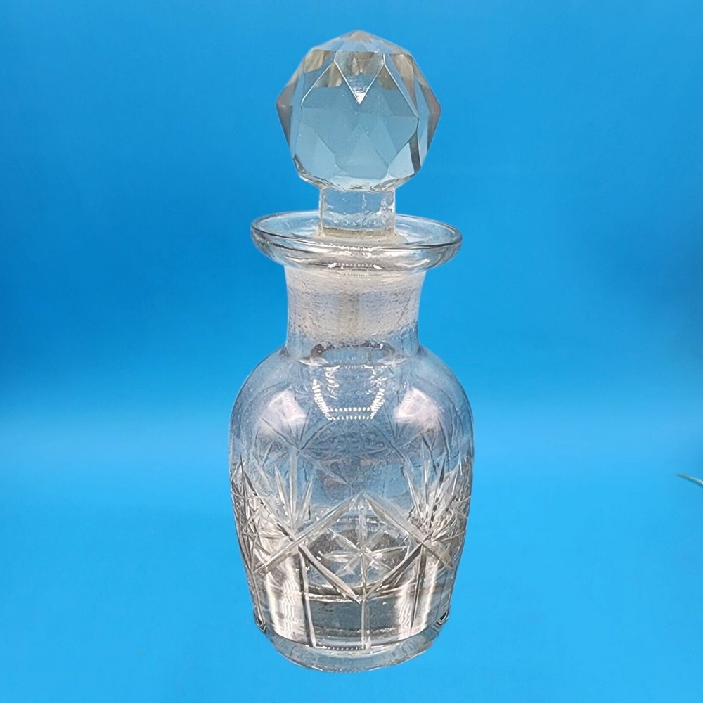 Starburst Pattern Iridescent Blue Perfume Bottle with Stopper Vanity