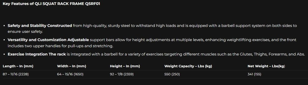 QLI SQUAT RACK FRAME