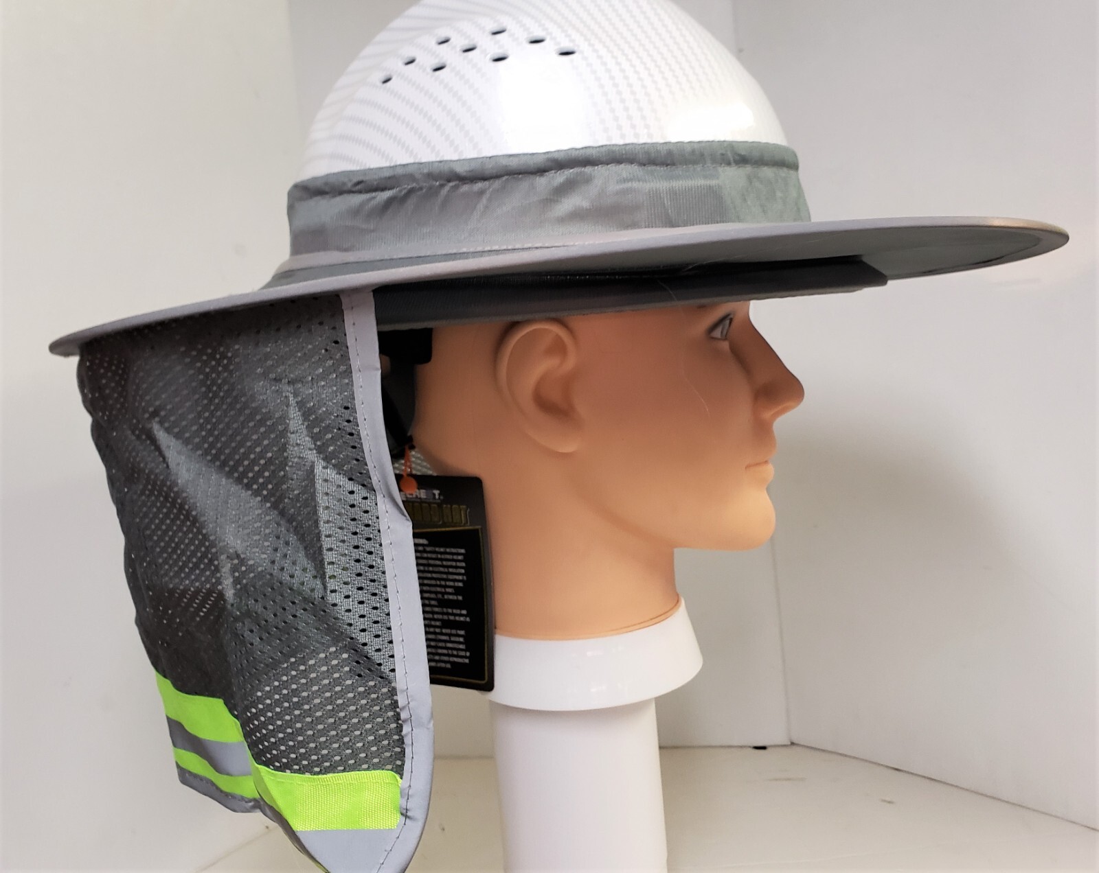 GREY Hard Hat Sun Shade Visor Full Brim Mesh Neck HI VIS REFLECTIVE STRIPE