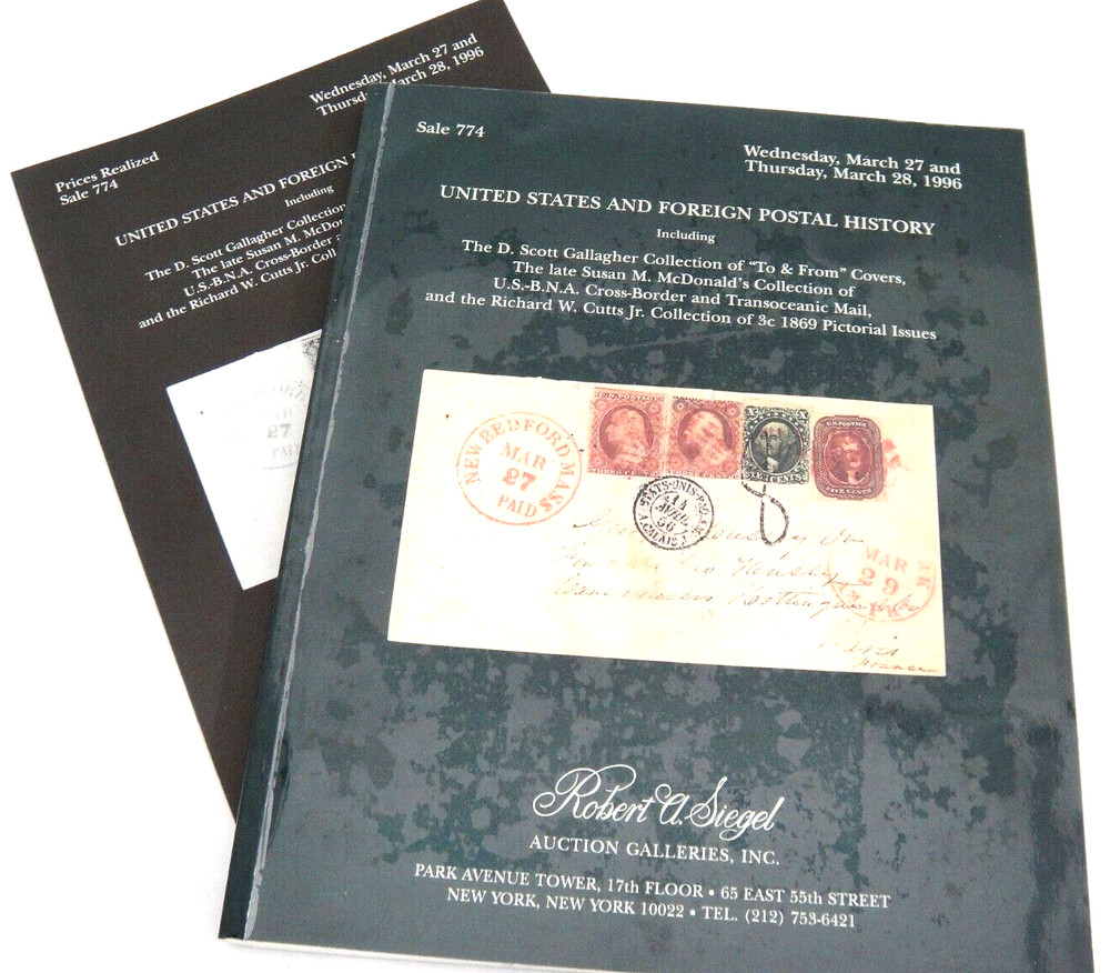 Siegel Auction Catalog w Prices Realized To & From Covers Cutts Collection 1996
