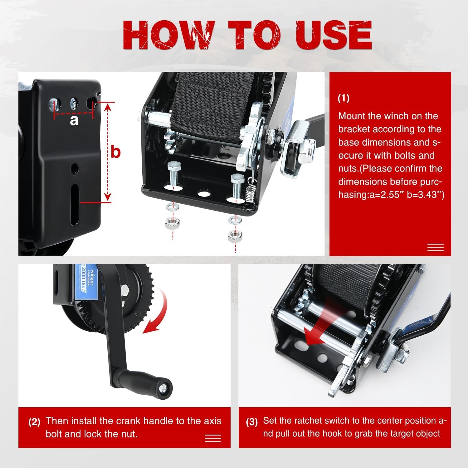 Nilight Boat Trailer Winch 1200 Lbs Hand Crank Winch Heavy Duty Boat Winches