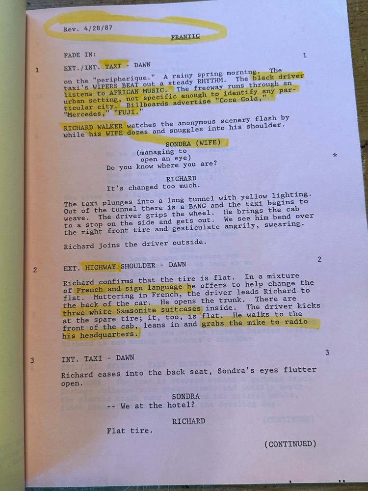 FRANTIC MOVIE ORIGINAL SCREENPLAY SCRIPT HARRISON FORD