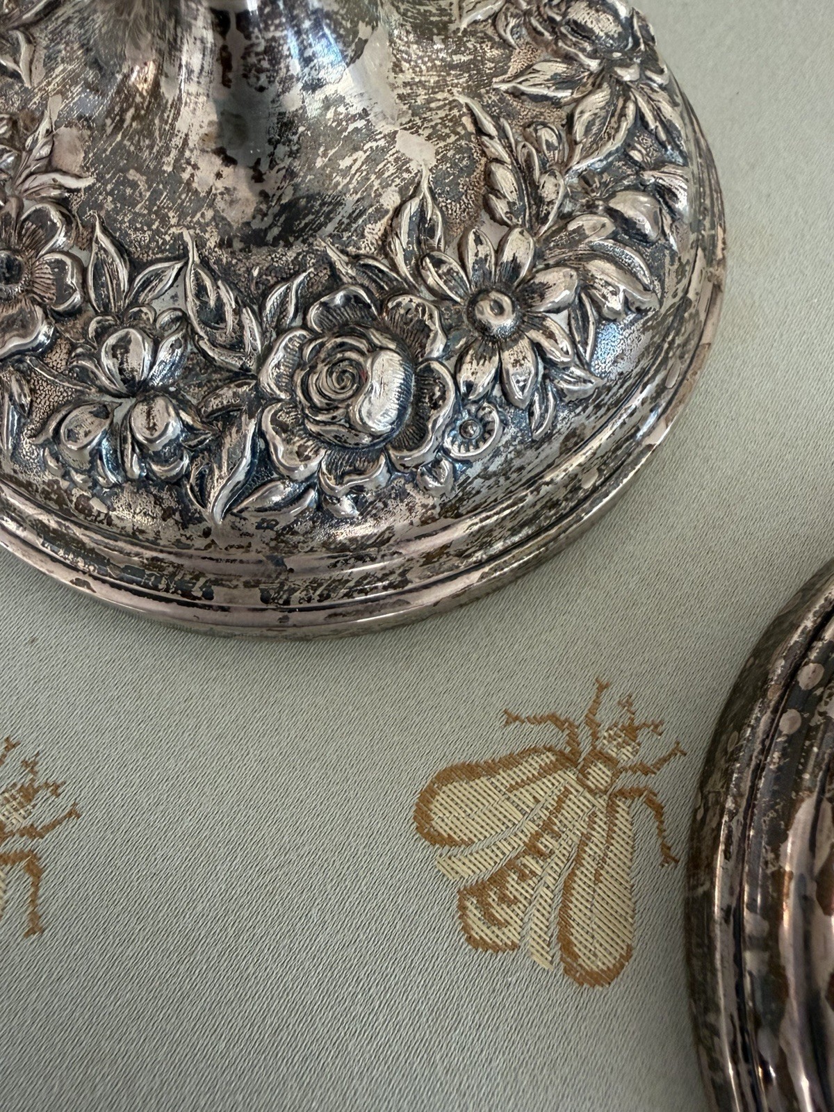 Pair of Vintage S. Kirk & Son REPOUSSE Sterling Silver Candleholders