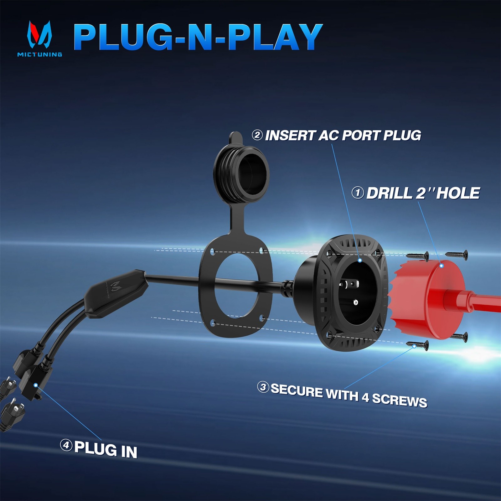 5-in-1 AC Port Plug 20A 125V, Dual 12 AWG Extension Cords for Trailer Truck Boat