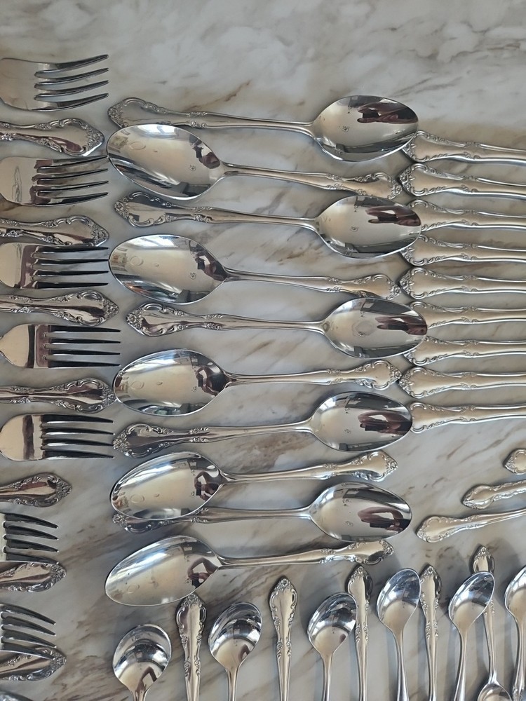 STAINLESS Korea Florette FLATWARE ROSE PATTERN 73 PIECES