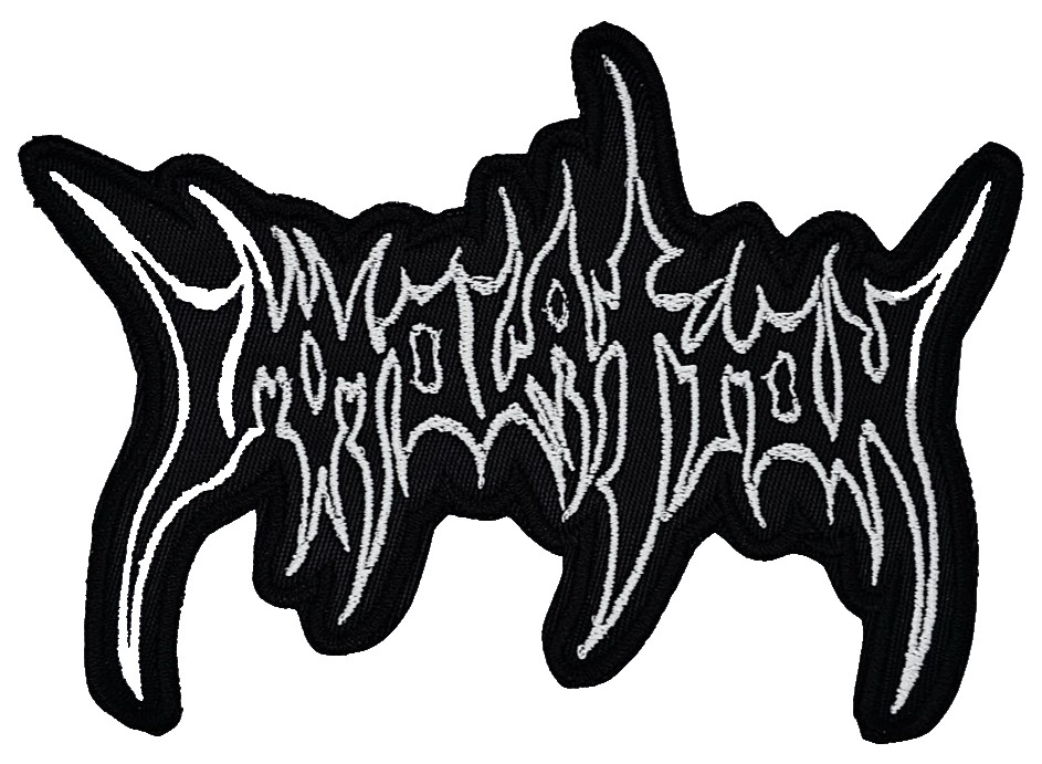 IMMOLATION WHITE OUTLINE LOGO (shaped border) EMBROIDERED PATCH