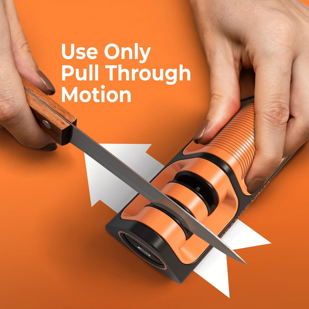 Orange Ninja Mini Knife Sharpener - Coarse & Fine Blade Sharpener, Sharpening Sy