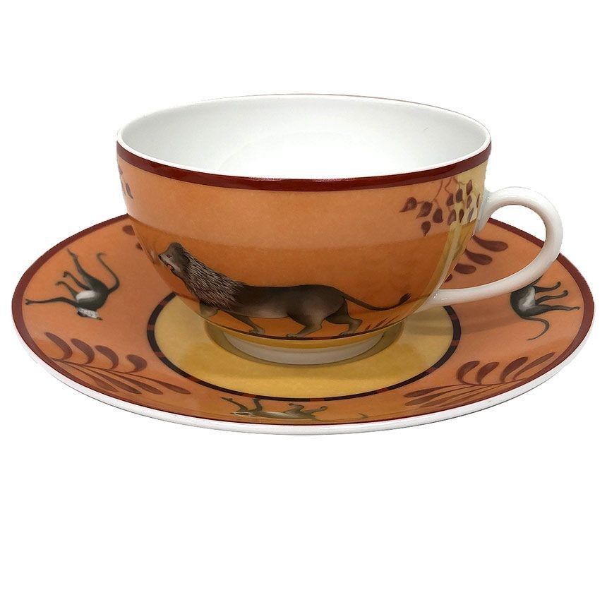 HERMES Africa Cup & Saucer Large Bowl Cafe au Lait Soup Bowl Authentic