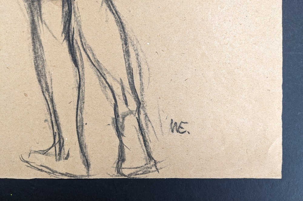 Walter Eck, standing back nude, drawing, autographed, 1965