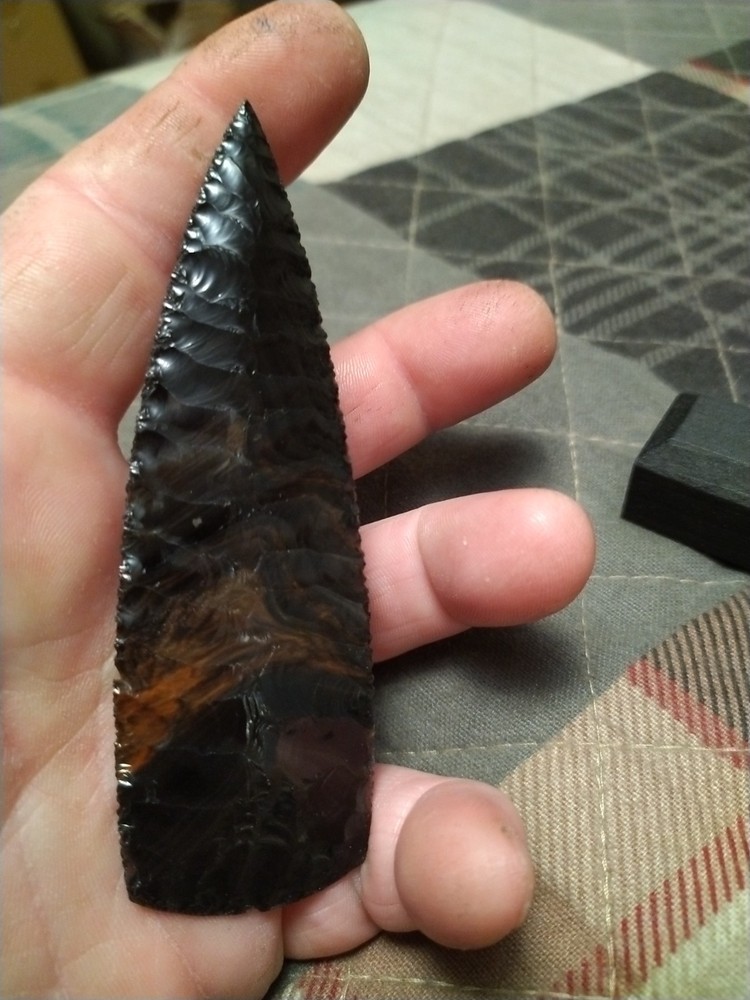 Paleo Spear Point Obsidian fire like at bottom
