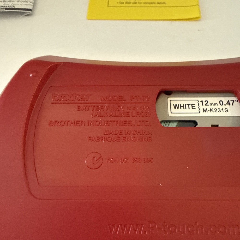 Brother P-Touch PT-70 Label Maker Printer Red Tested