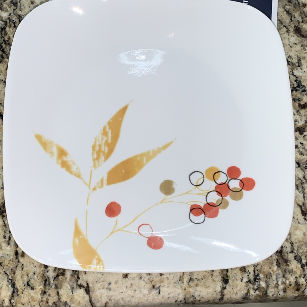 Corelle Vitrelle Square Salad Plate Botanical Pattern 9”