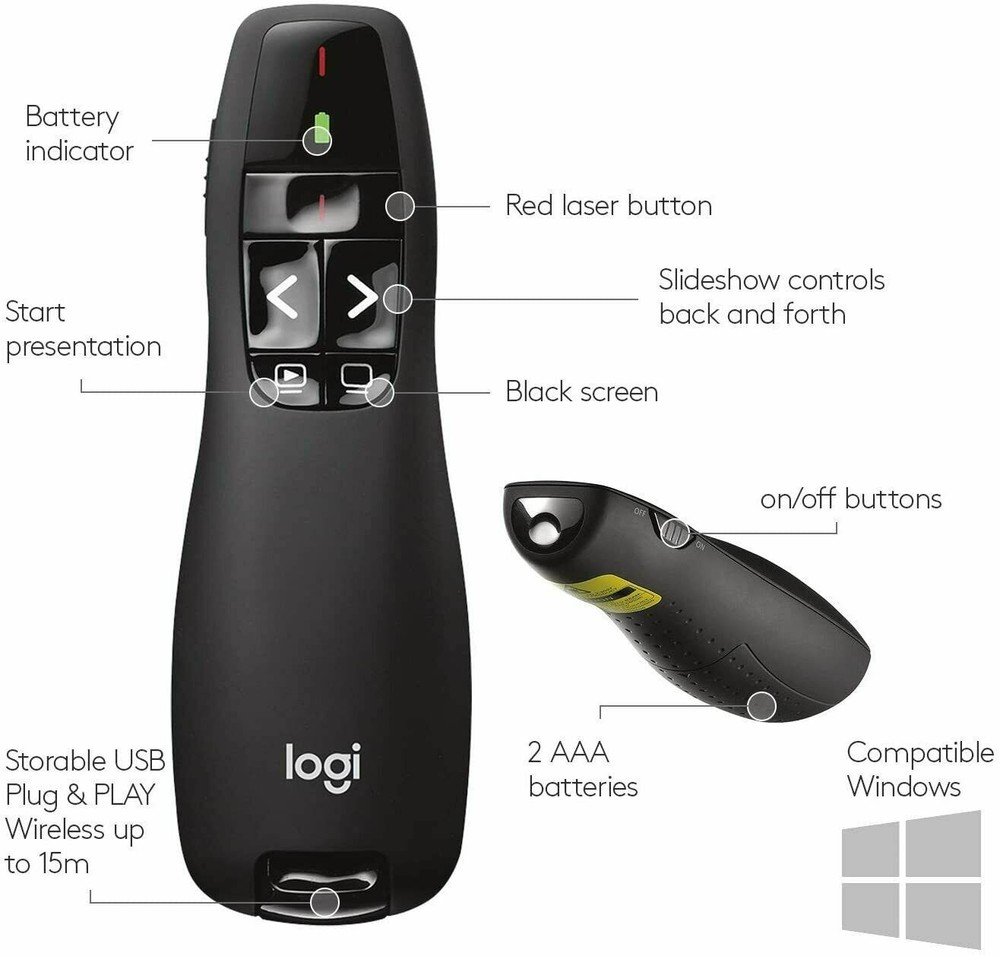 Logitech R400 Laser Presentation Remote - Black