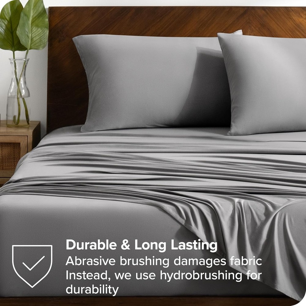 Light Grey Microfiber Bed Sheets Set with Cooling Envelope Pillowcases