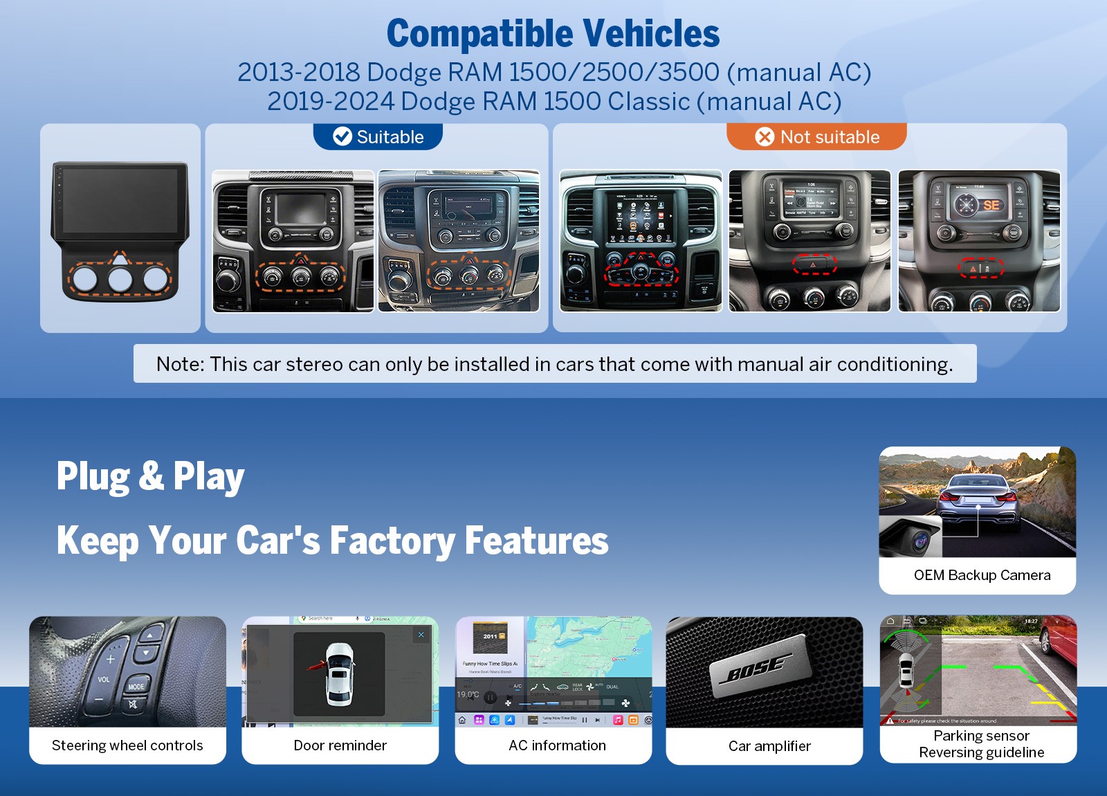 9 inch QLED 6+64 Android Car Stereo GPS Navigation for Ram 1500 2013-2018 4G LTE