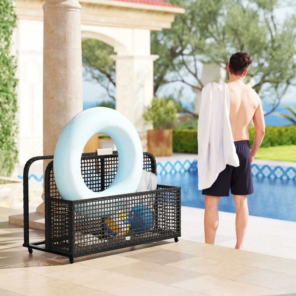 Outsunny Pool Float Storage with Wheels, Pool Caddy, Dark Grey